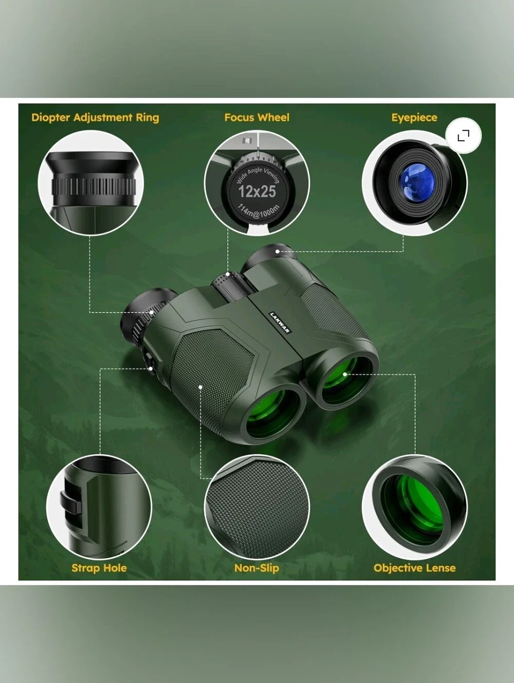 Compact Binoculars for Adults-12x25 Small Binoculars for Bird Watching Hunting W